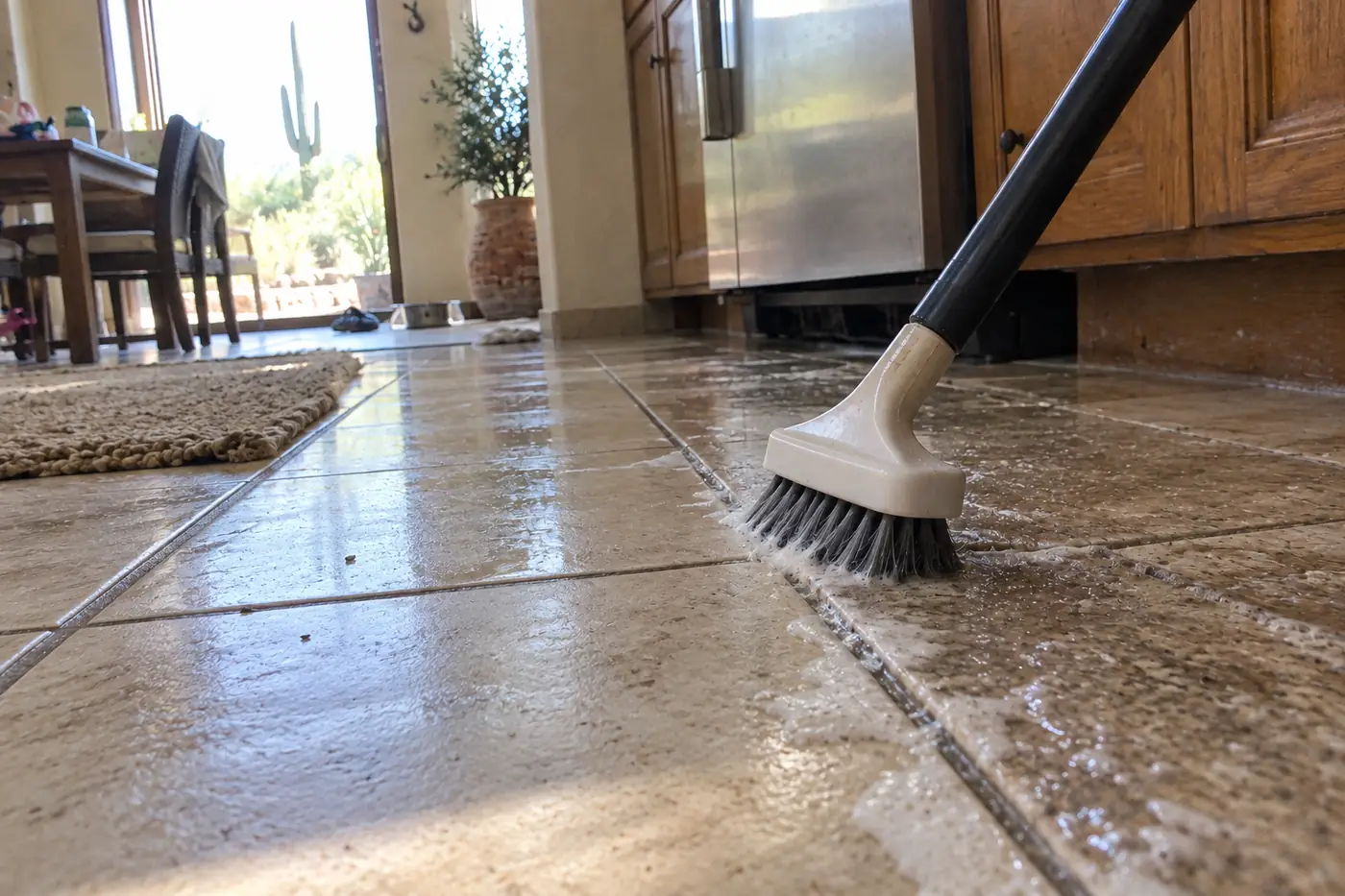 Clean tile and grout in a bright Phoenix metro kitchen with Southwest-style finishes