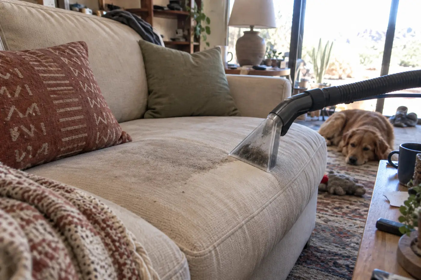 Clean furnished living room with upholstery after house cleaning in Gilbert AZ